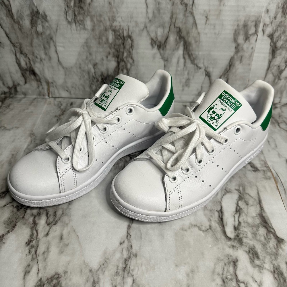 adidas White and Green Kids' Stan Smith Sneakers